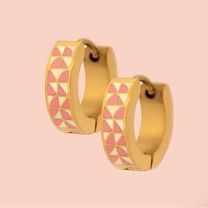Oh Clementine Quilted Chunky Huggie Hoop Earrings Gold and Pink + extra pair!